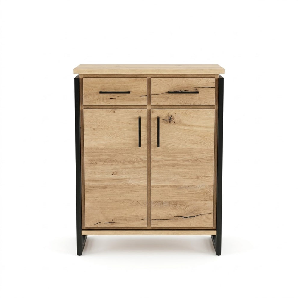 Vertiko Cu 2 Usi Si 2 Sertare, Reno, Smoked Oak, Furnir Din Lemn Masiv, 85 Cm