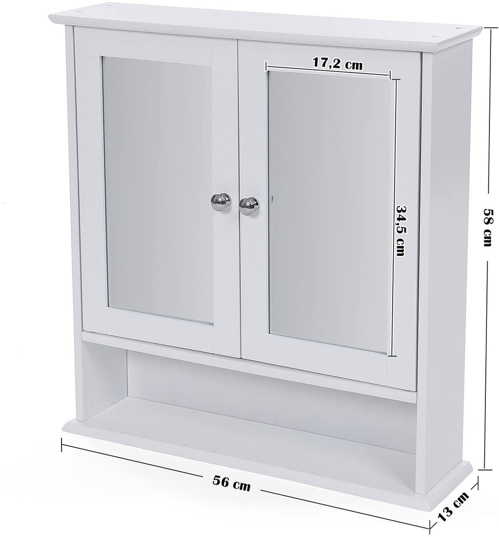 Dulap De Baie De Perete Cu Oglinda Paola, Alb, 58 x 13 x 56 Cm