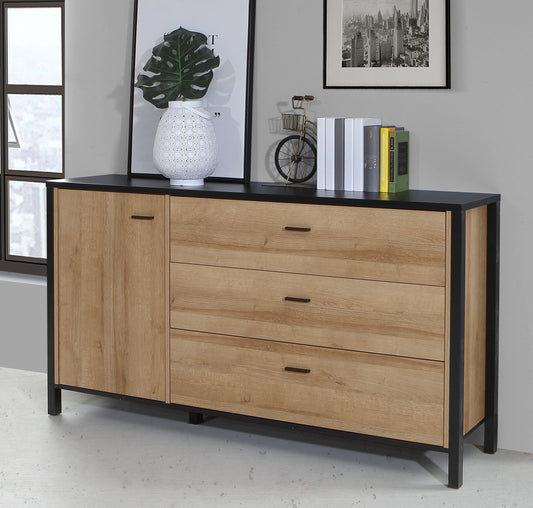 Comoda Cu 1 Usa Si 3 Sertare High Rock, Stejar Riviera si Negru, 151.3 Cm