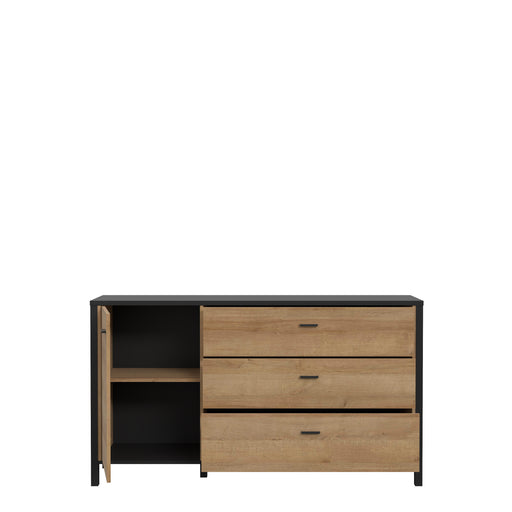 Comoda Cu 1 Usa Si 3 Sertare High Rock, Stejar Riviera si Negru, 151.3 Cm