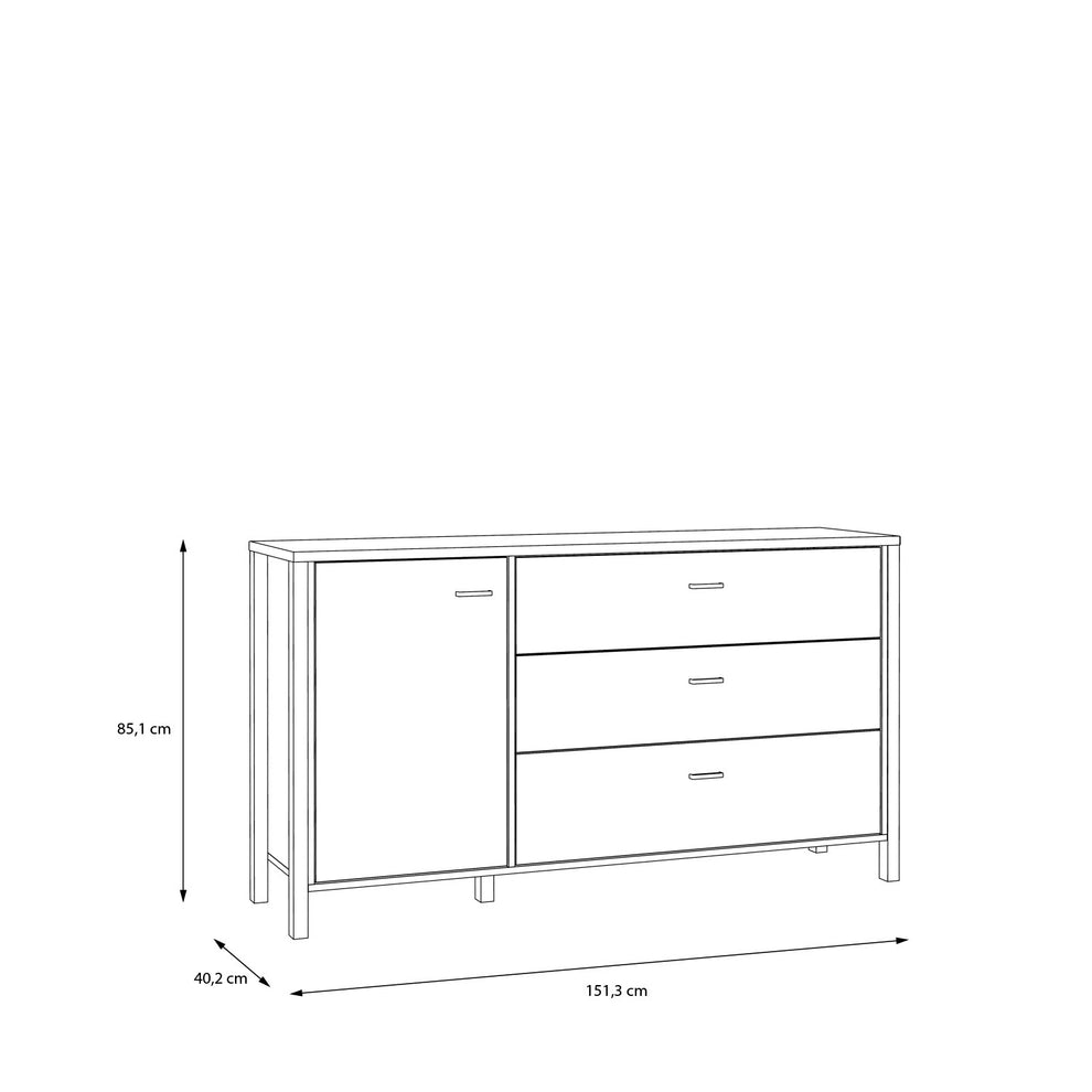 Comoda Cu 1 Usa Si 3 Sertare High Rock, Stejar Riviera si Negru, 151.3 Cm