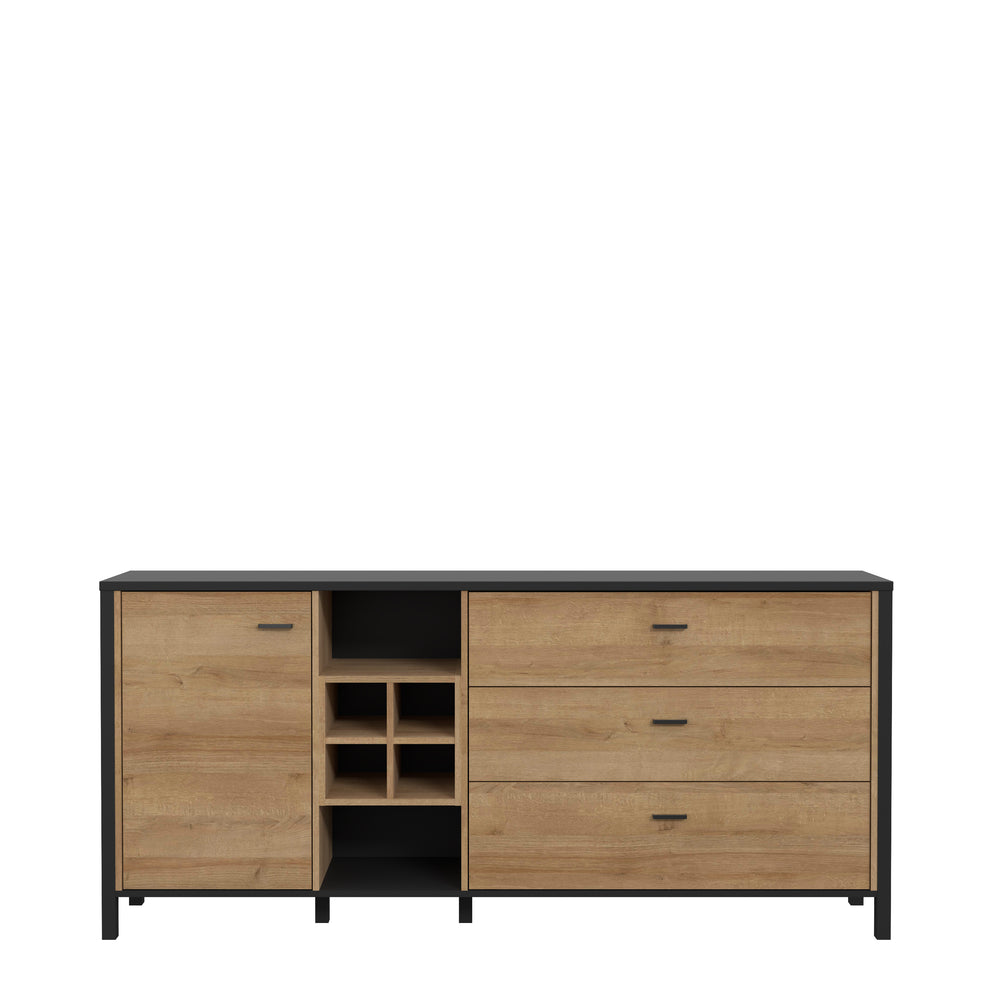 Comoda High Rock, Stejar Riviera si Negru, 186.3 Cm