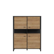 Comoda Cu 4 Usi High Rock, Stejar Riviera Si Negru, 121.3 Cm
