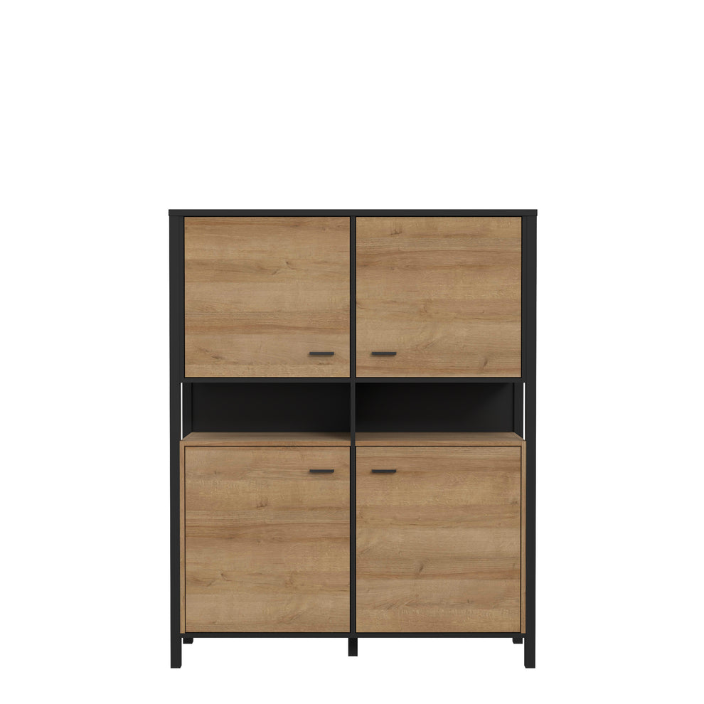 Comoda Cu 4 Usi High Rock, Stejar Riviera Si Negru, 121.3 Cm