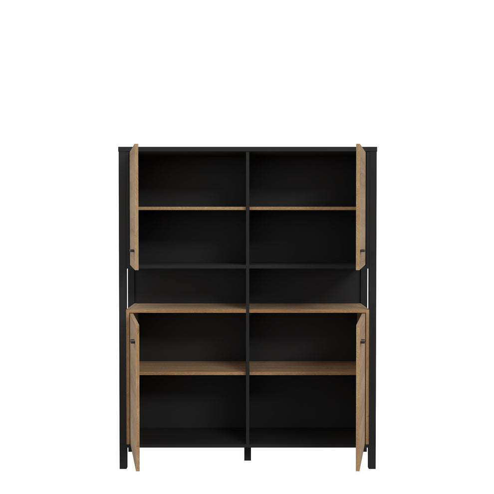 Comoda Cu 4 Usi High Rock, Stejar Riviera Si Negru, 121.3 Cm
