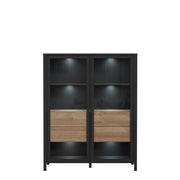 Vitrina Medie High Rock, Stejar Riviera Si Negru, 121.3 Cm