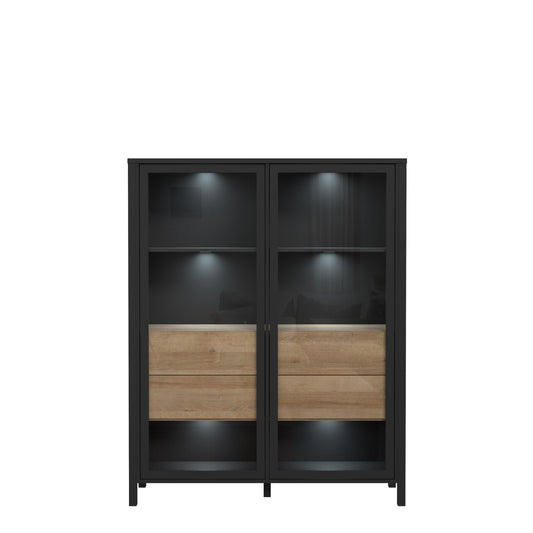 Vitrina Medie High Rock, Stejar Riviera Si Negru, 121.3 Cm
