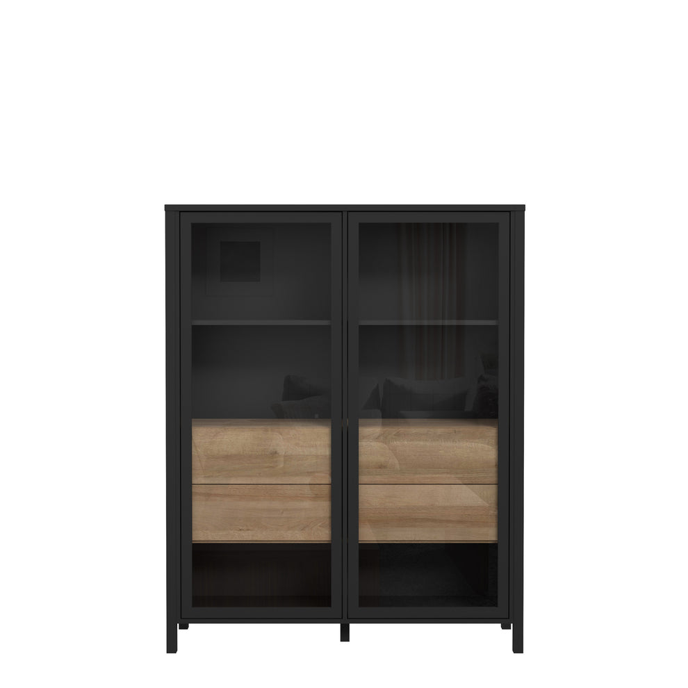 Vitrina Medie High Rock, Stejar Riviera Si Negru, 121.3 Cm