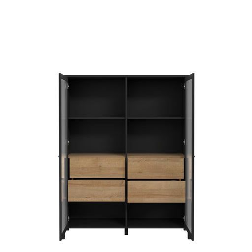 Vitrina Medie High Rock, Stejar Riviera Si Negru, 121.3 Cm