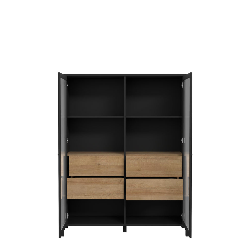 Vitrina Medie High Rock, Stejar Riviera Si Negru, 121.3 Cm