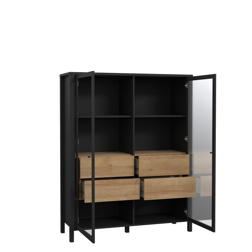 Vitrina Medie High Rock, Stejar Riviera Si Negru, 121.3 Cm