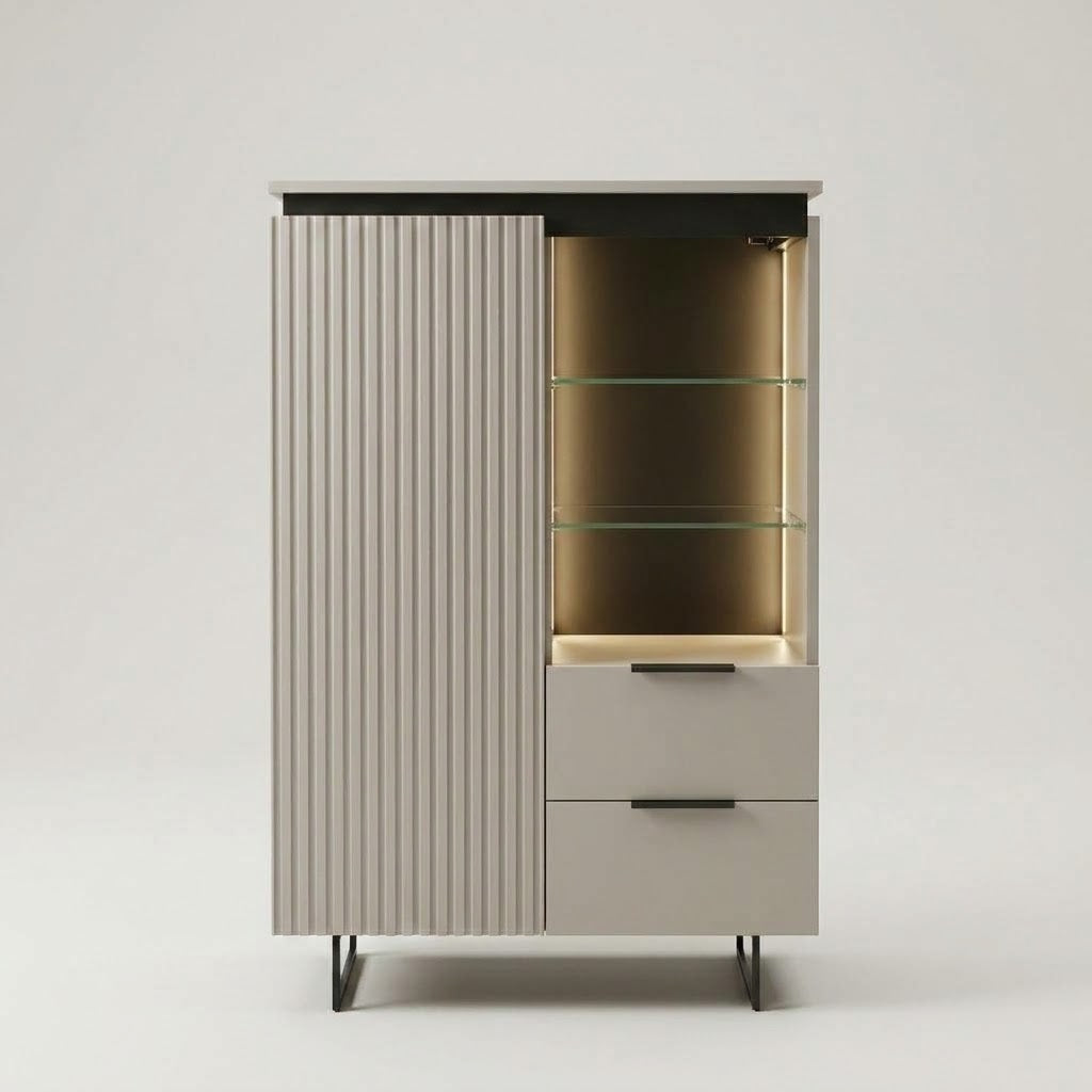 Comoda Bar Cu 1 Usa Si 2 Sertare Destiny, Gri, 80 Cm