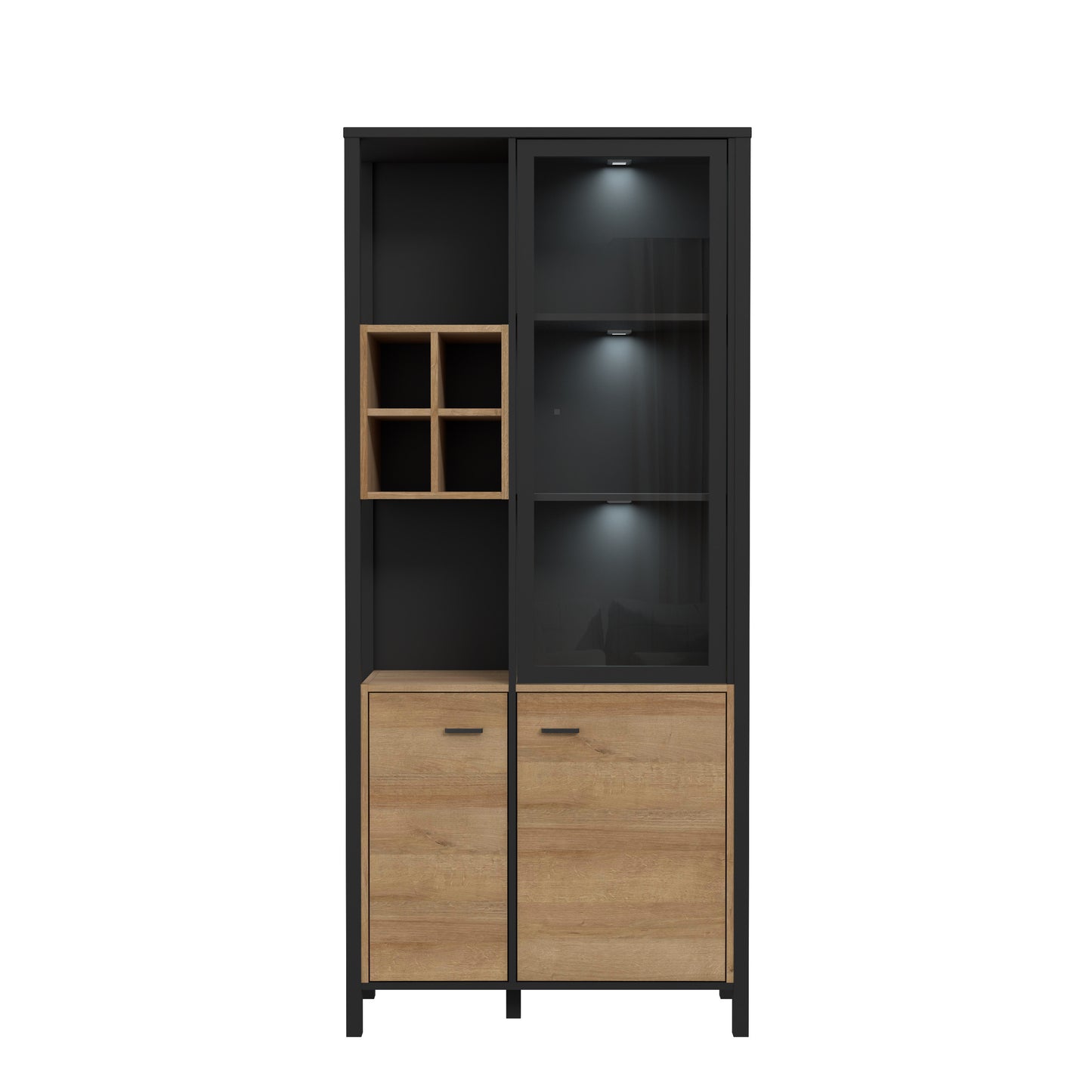 Vitrina Cu 3 Usi High Rock, Stejar Riviera Si Negru, 86.3 Cm