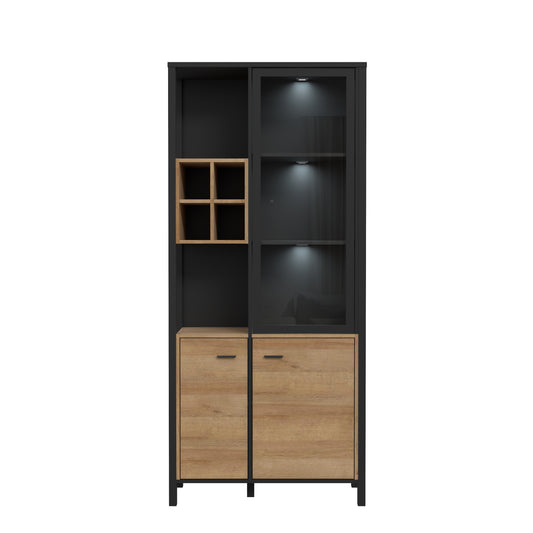 Vitrina Cu 3 Usi High Rock, Stejar Riviera Si Negru, 86.3 Cm