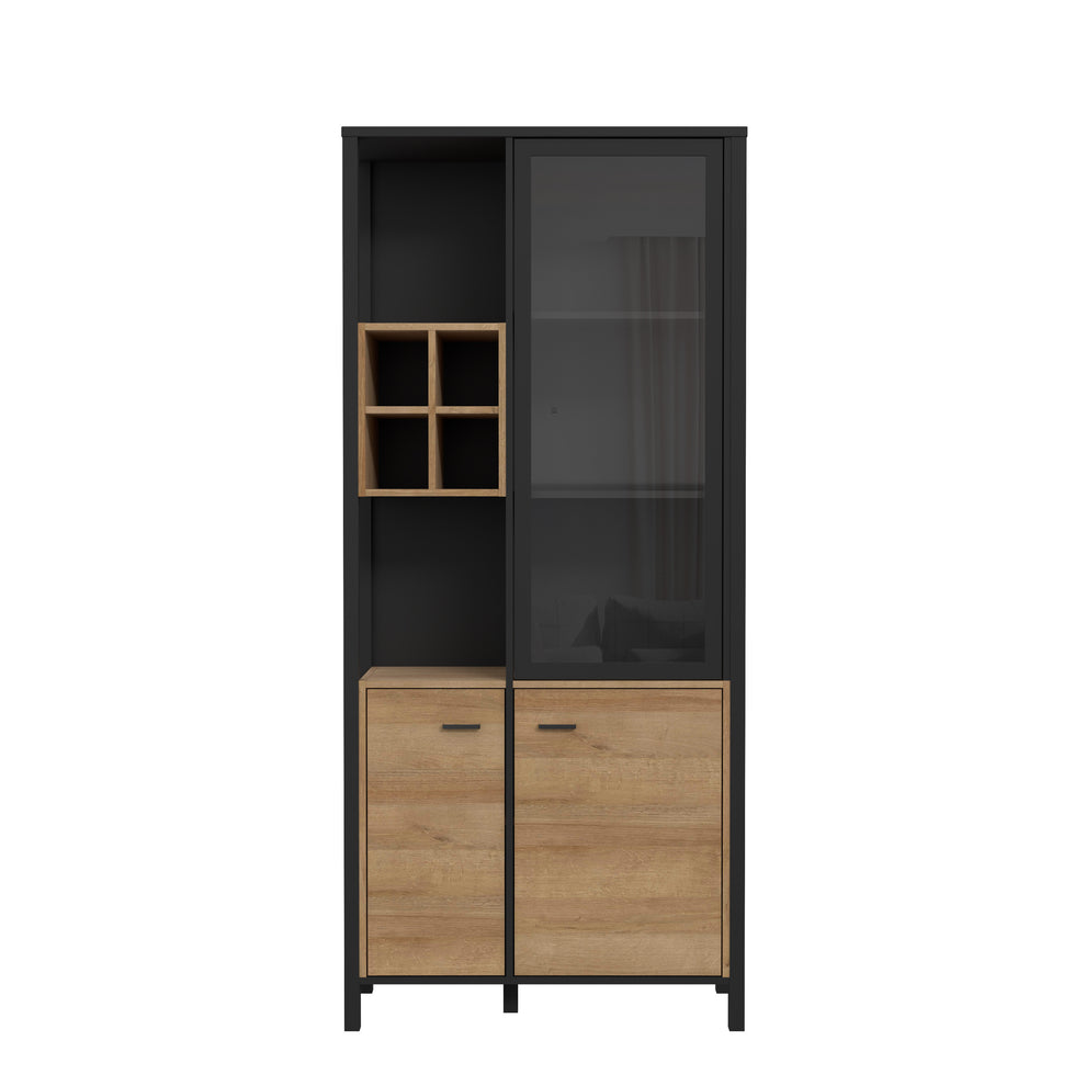 Vitrina Cu 3 Usi High Rock, Stejar Riviera Si Negru, 86.3 Cm