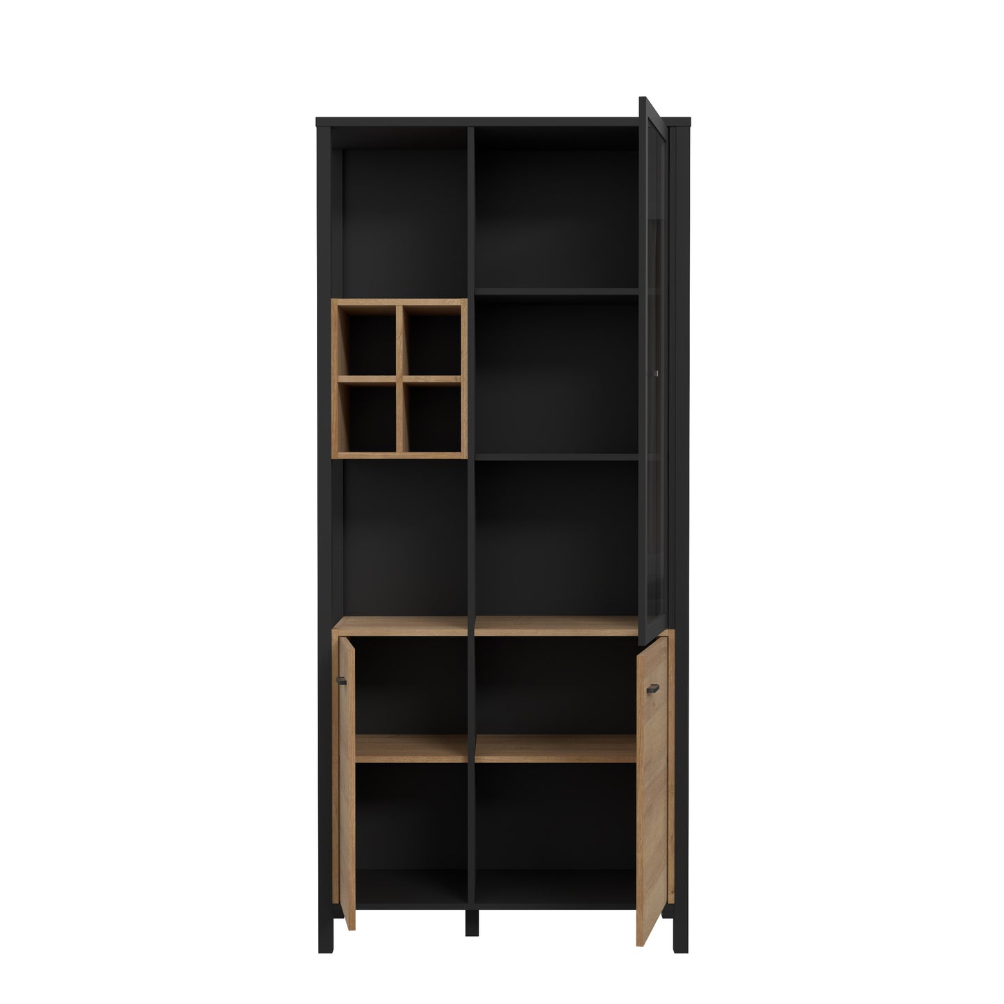 Vitrina Cu 3 Usi High Rock, Stejar Riviera Si Negru, 86.3 Cm
