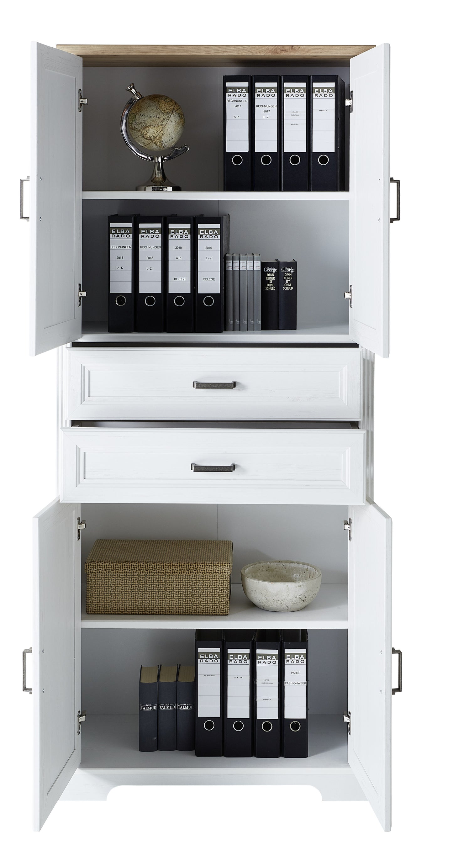 Etajera Jasmin 4 Usi si 2 Sertare, Alb Natur, 86 Cm