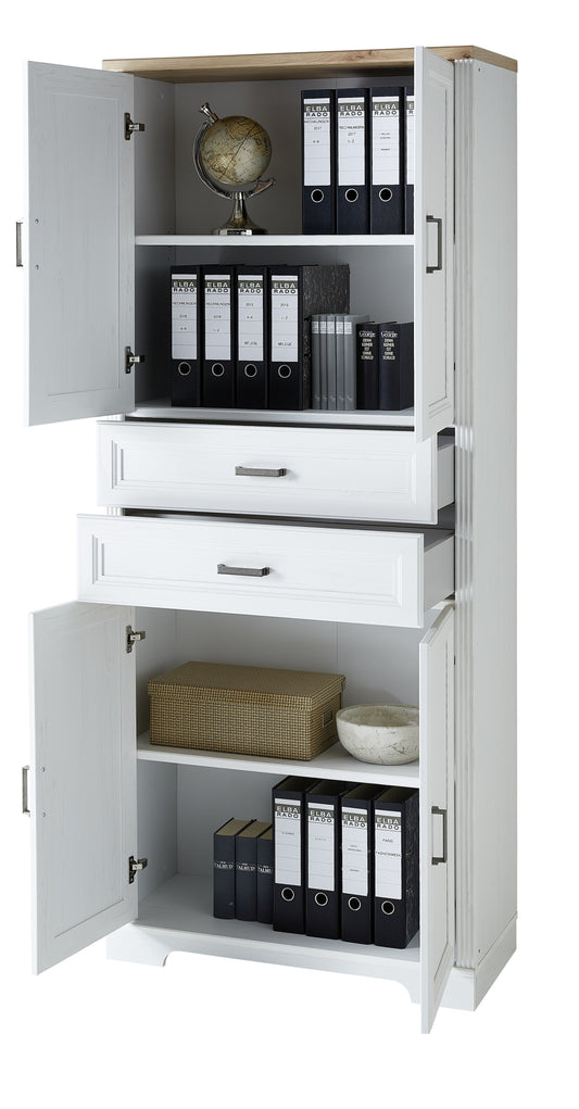 Etajera Jasmin 4 Usi si 2 Sertare, Alb Natur, 86 Cm