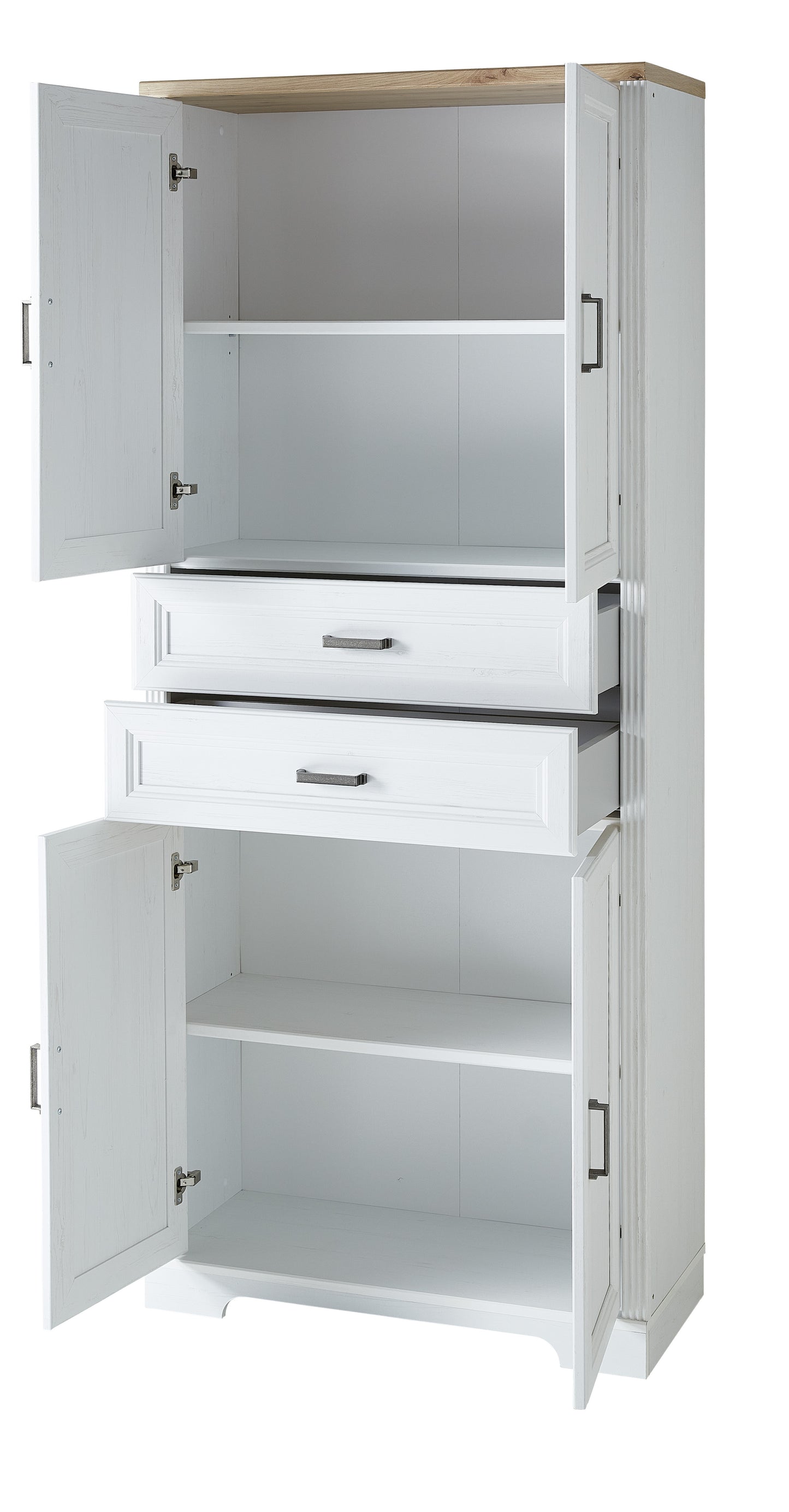 Etajera Jasmin 4 Usi si 2 Sertare, Alb Natur, 86 Cm