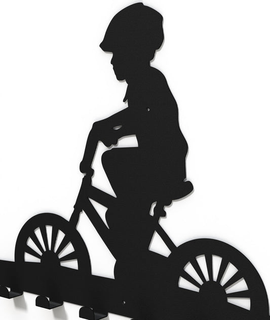 Cuier Metalic Copil Pe Bicicleta, Negru, 60 x 3 x 40 Cm