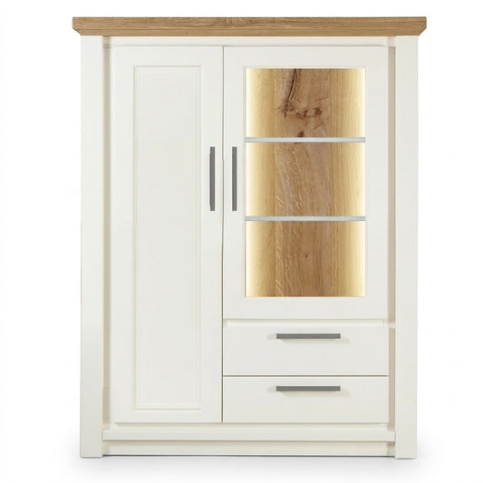 Comoda Bar Cu 2 Usi Si 2 Sertare Thuxon Alb, Vopsit Si Furniruit Stejar, 106.9 Cm