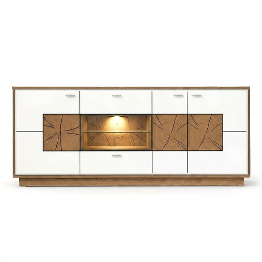 Comoda Urbano White Cu 3 Usi, 2 Sertare Si 1 Nisa Alb Si Natur, 195 Cm