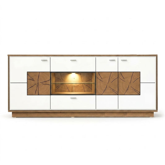 Comoda Urbano White Cu 3 Usi, 2 Sertare Si 1 Nisa Alb Si Natur, 195 Cm