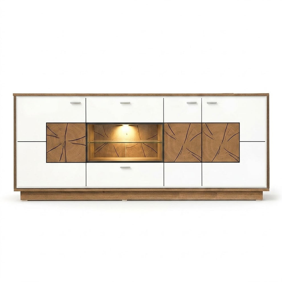Comoda Urbano White Cu 3 Usi, 2 Sertare Si 1 Nisa Alb Si Natur, 195 Cm