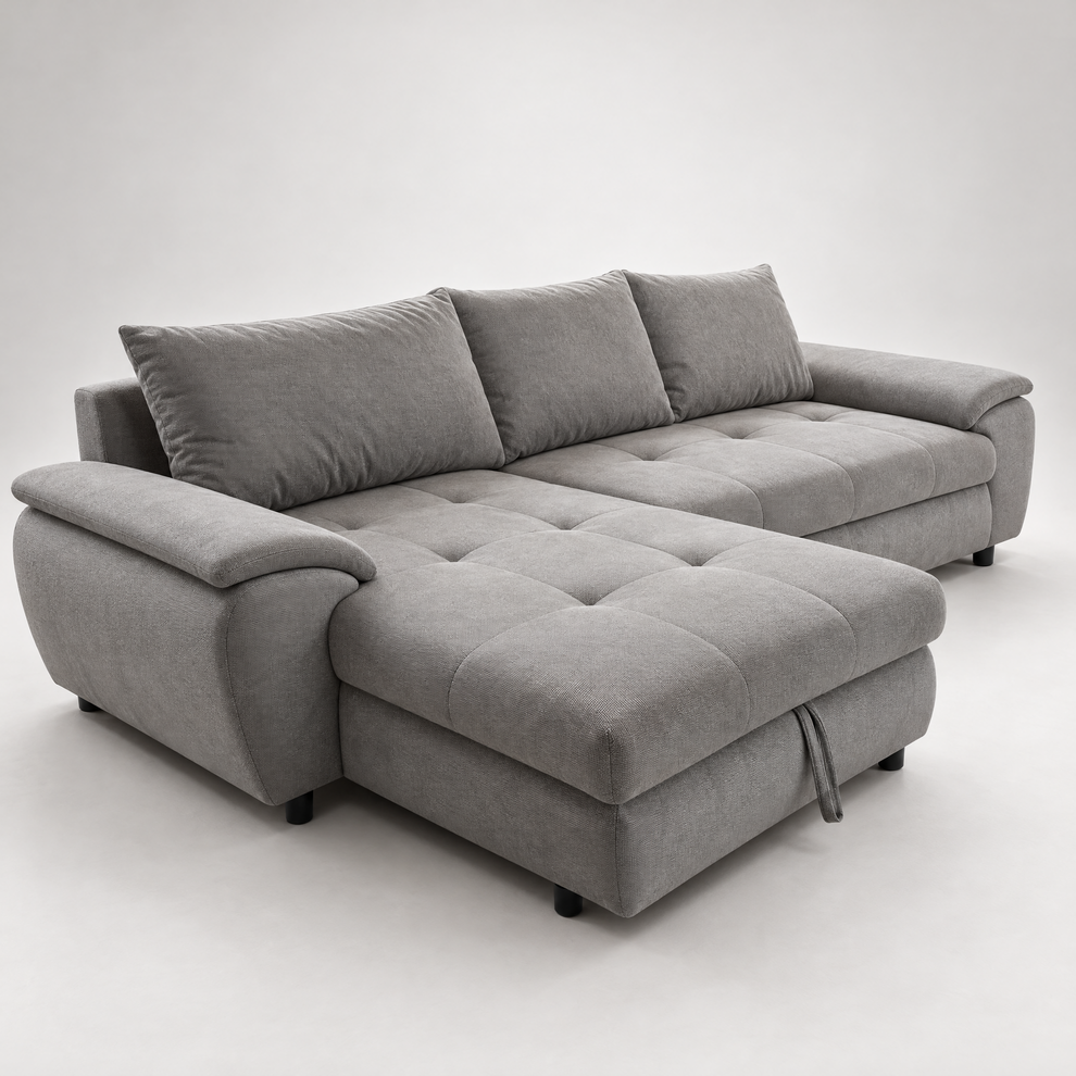 Coltar Extensibil Stanga Venus, 5 Locuri, Lada Depozitare, Gri,  290 Cm