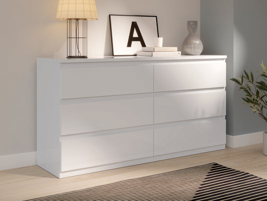 Comoda 6 Sertare Lipgloss White, 153.5 Cm