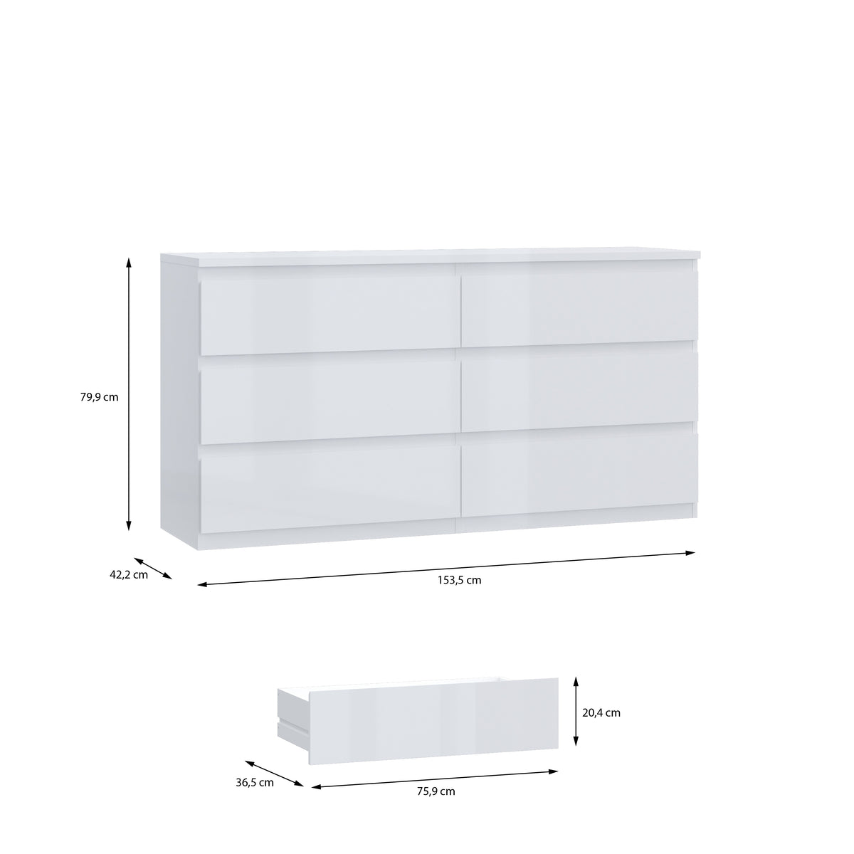 Comoda 6 Sertare Lipgloss White, 153.5 Cm