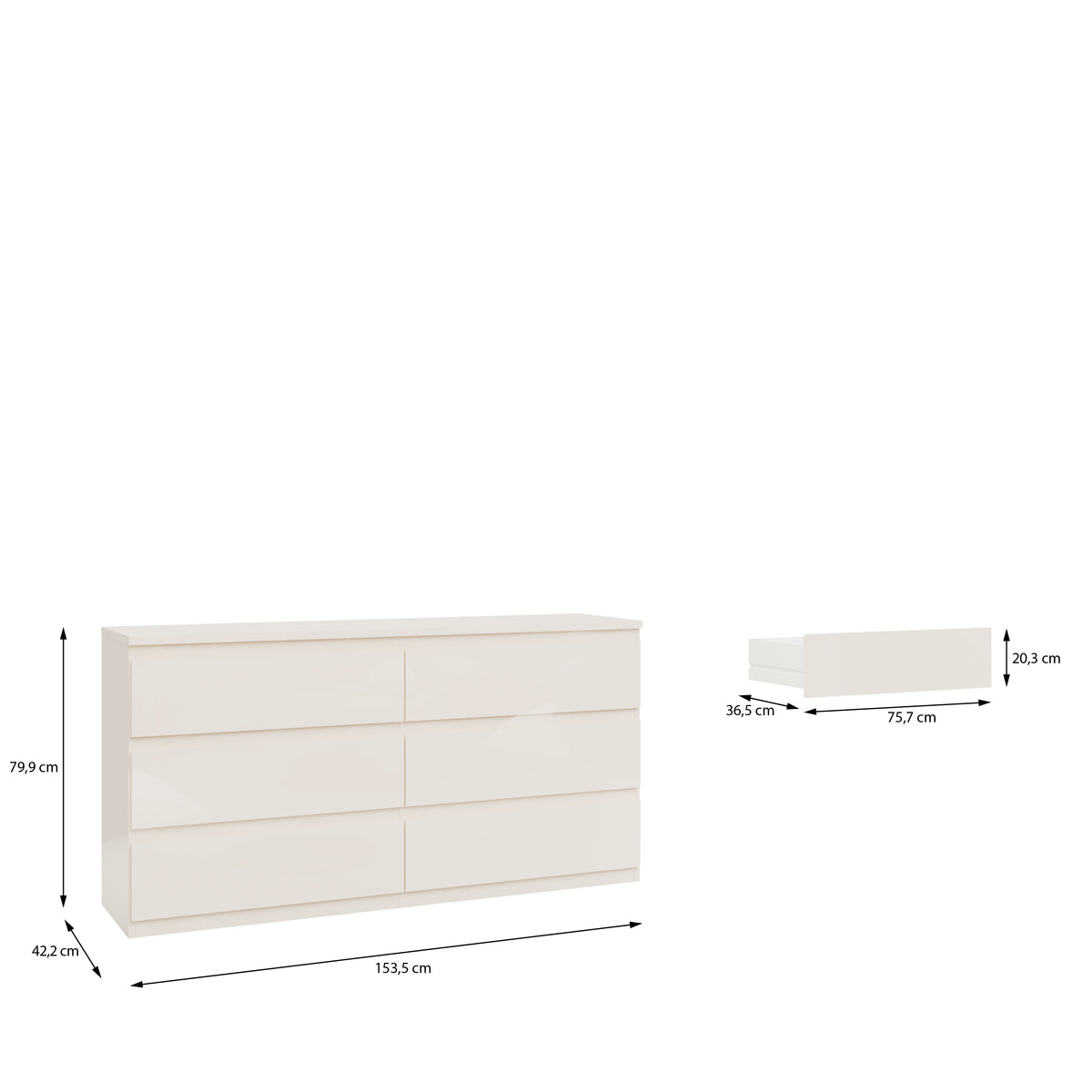 Comoda 6 Sertare Lipgloss Sand, 153.5 Cm