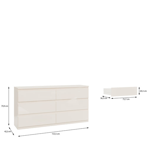 Comoda 6 Sertare Lipgloss Sand, 153.5 Cm