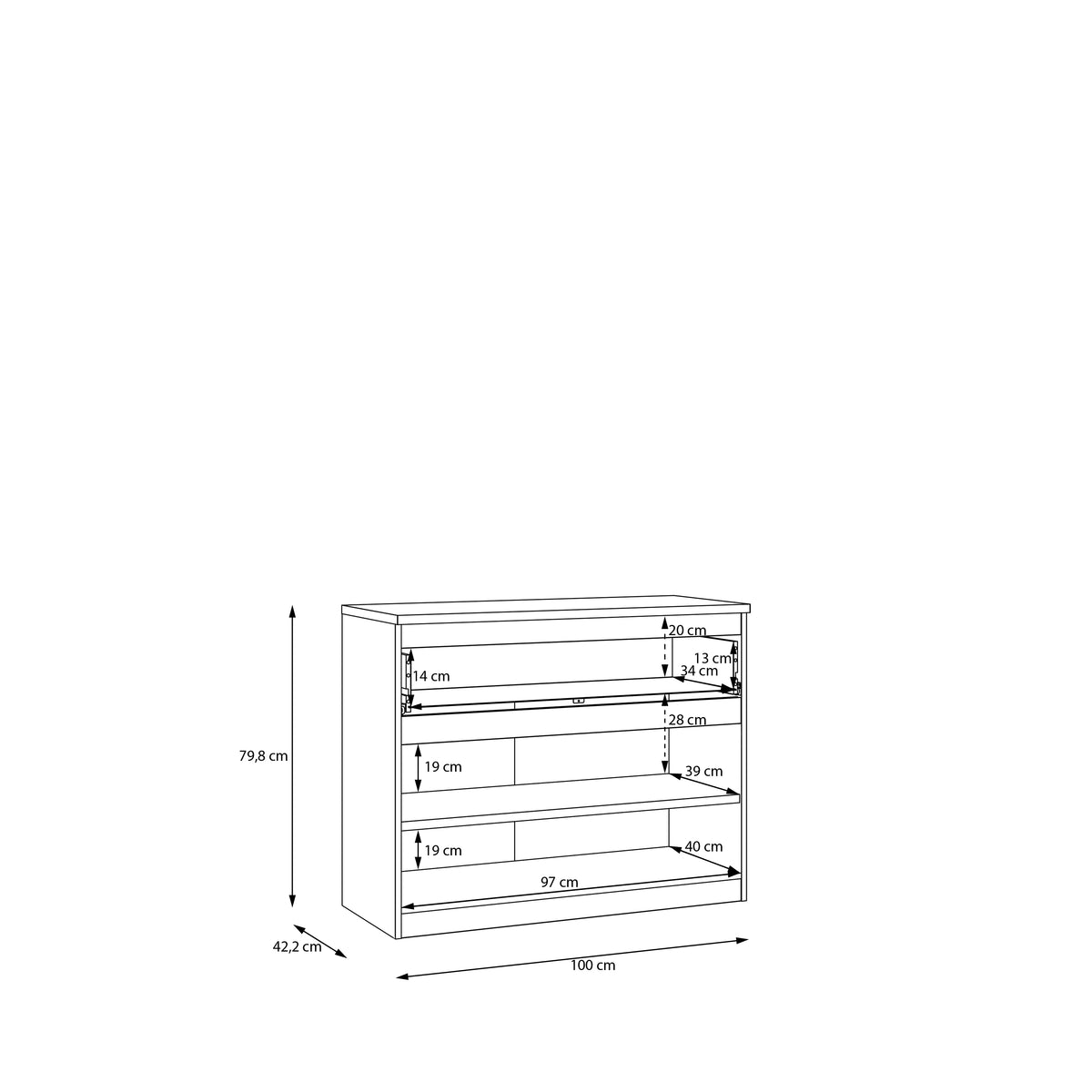 Comoda 2 Usi 1 Sertar Lipgloss White  Lqxk224-C87, 100 Cm