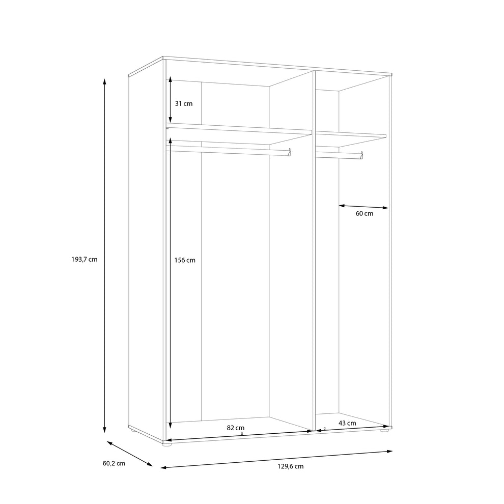 Dulap 3 Usi Lipgloss Whit, 129.6 Cm