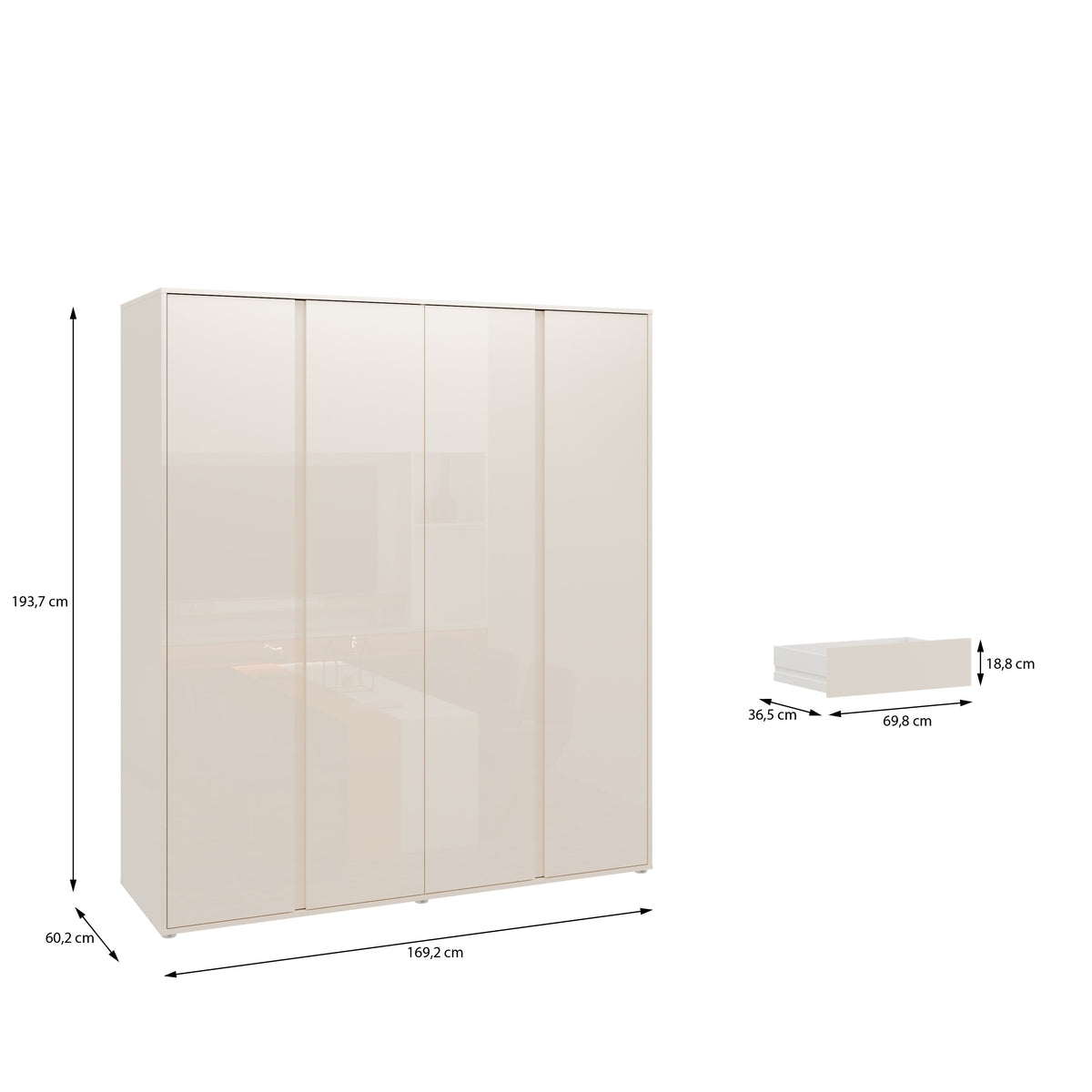 Dulap 4 Usi Lipgloss Sand, 169.2 Cm