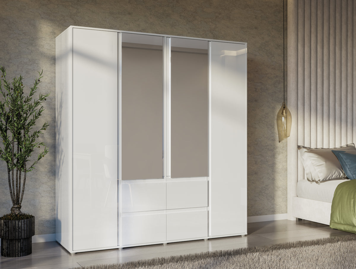 Dulap 4 Usi Si 4 Sertare Lipgloss White, 177.6 Cm