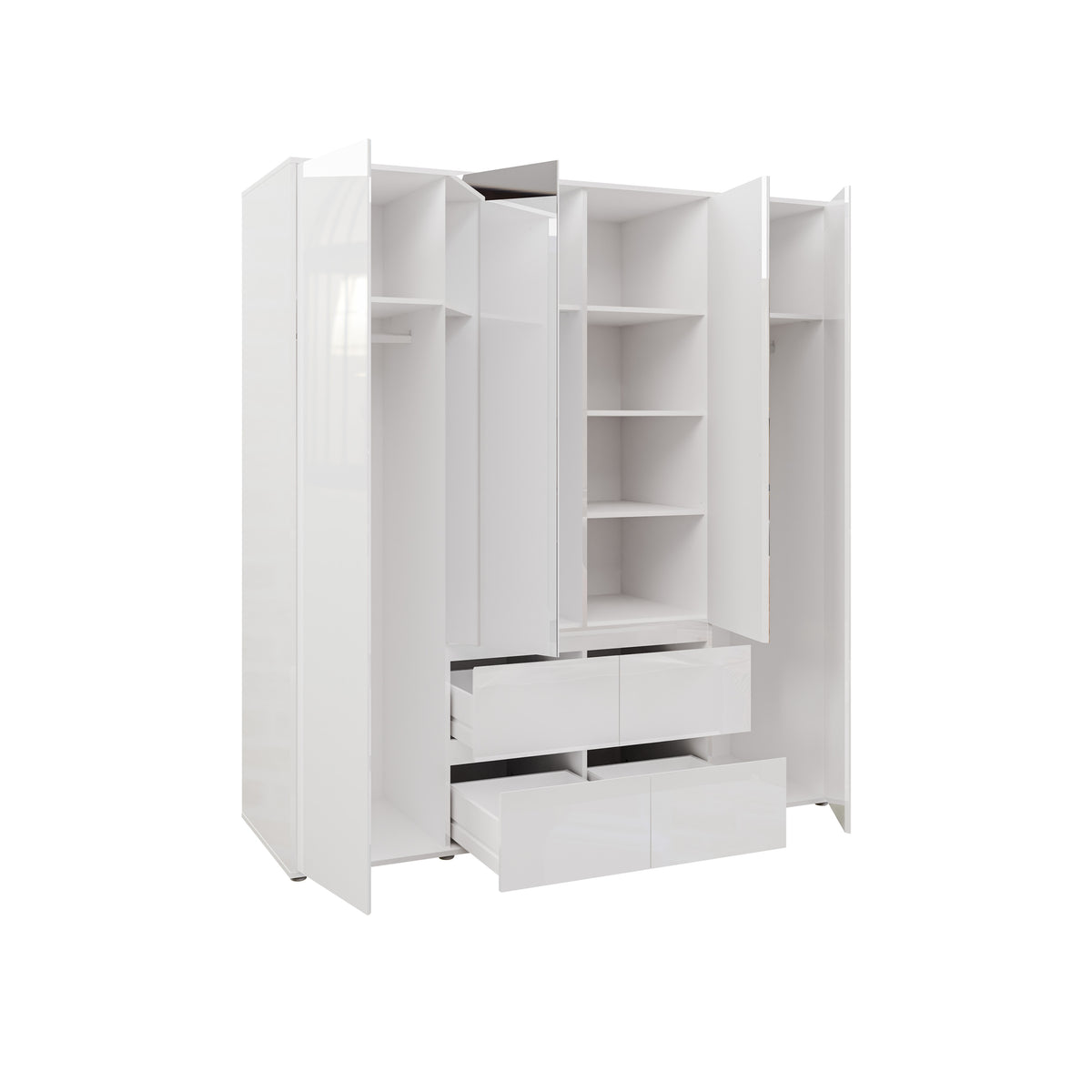 Dulap 4 Usi Si 4 Sertare Lipgloss White, 177.6 Cm