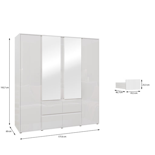 Dulap 4 Usi Si 4 Sertare Lipgloss White, 177.6 Cm