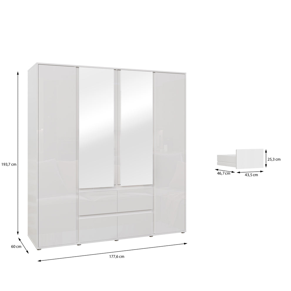 Dulap 4 Usi Si 4 Sertare Lipgloss White, 177.6 Cm