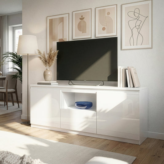 Bufet 3 Usi Lipgloss White, 144.7 Cm
