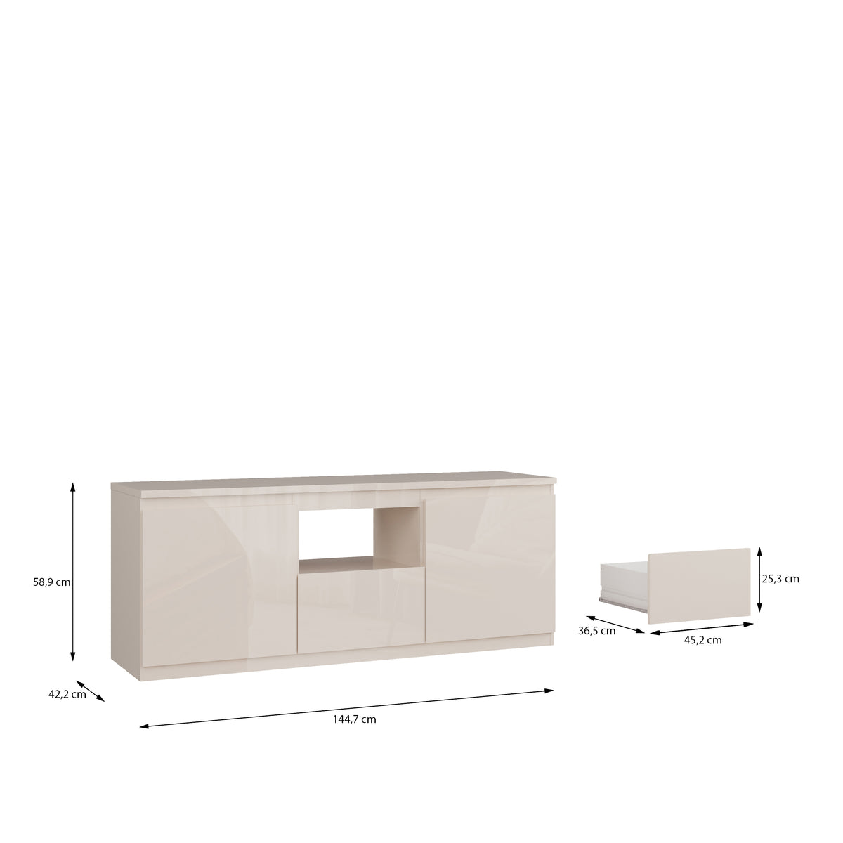 Bufet 3 Usi Lipgloss Sand, 144.7 Cm