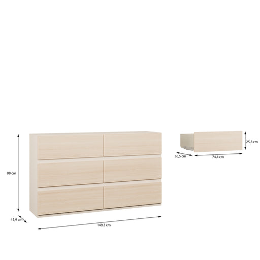 Comoda Pineapple 6 Sertare, Riva Oak Si Sand, 149.3 Cm
