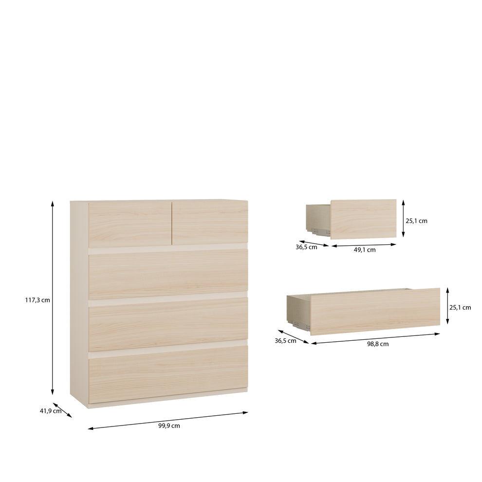 Comoda Pineapple 5 Sertare, Riva Oak Si Sand, 99.9 Cm