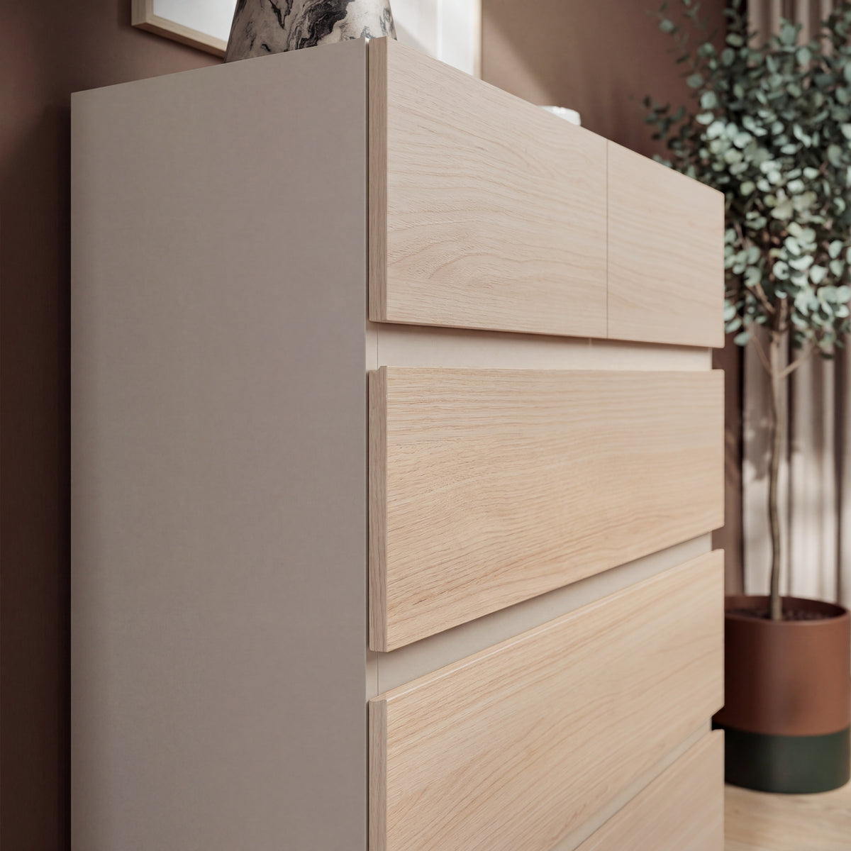 Comoda Pineapple 5 Sertare, Riva Oak Si Sand, 99.9 Cm