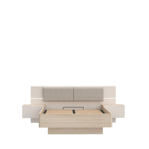 Pat Cu Noptiere Pineapple, Dimensiune Saltea 140 x 200 Cm, Somiera Rabatabila, Cu LED, Riva Oak Si Sand