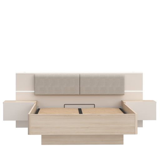 Pat Cu Noptiere Pineapple, Dimensiune Saltea 140 x 200 Cm, Somiera Rabatabila, Cu LED, Riva Oak Si Sand