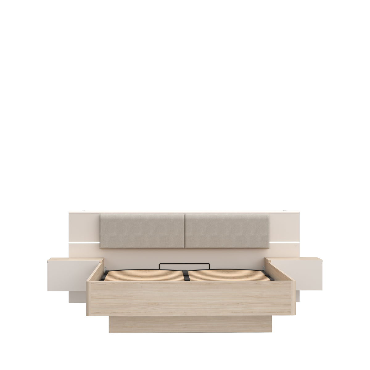 Pat Cu Noptiere Pineapple, Dimensiune Saltea 160 x 200 Cm, Somiera Rabatabila, Cu LED, Riva Oak Si Sand