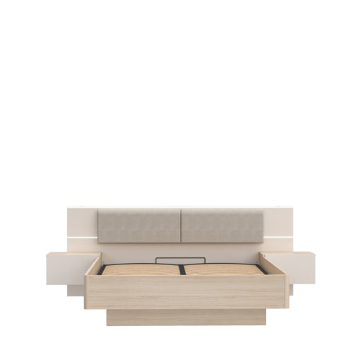 Pat Cu Noptiere Pineapple, Dimensiune Saltea 160 x 200 Cm, Somiera Rabatabila, Cu LED, Riva Oak Si Sand