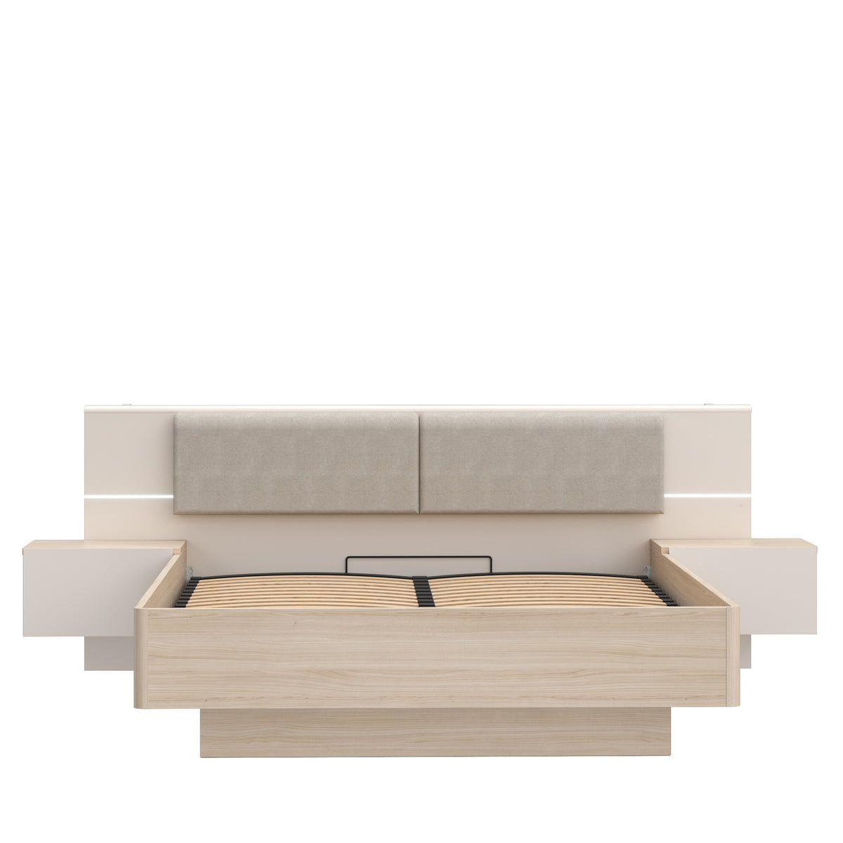 Pat Cu Noptiere Pineapple, Dimensiune Saltea 160 x 200 Cm, Somiera Rabatabila, Cu LED, Riva Oak Si Sand
